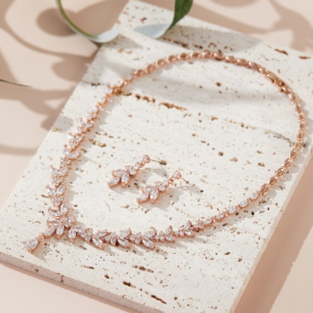 Copper/Zircon Cubic Zirconia Jewelry Set For Bride